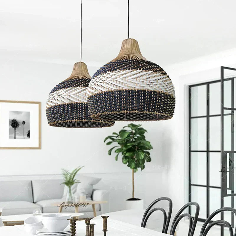 NaturaWeave Pendant Light Rattan Handwoven With Herringbone Pattern | Temsk