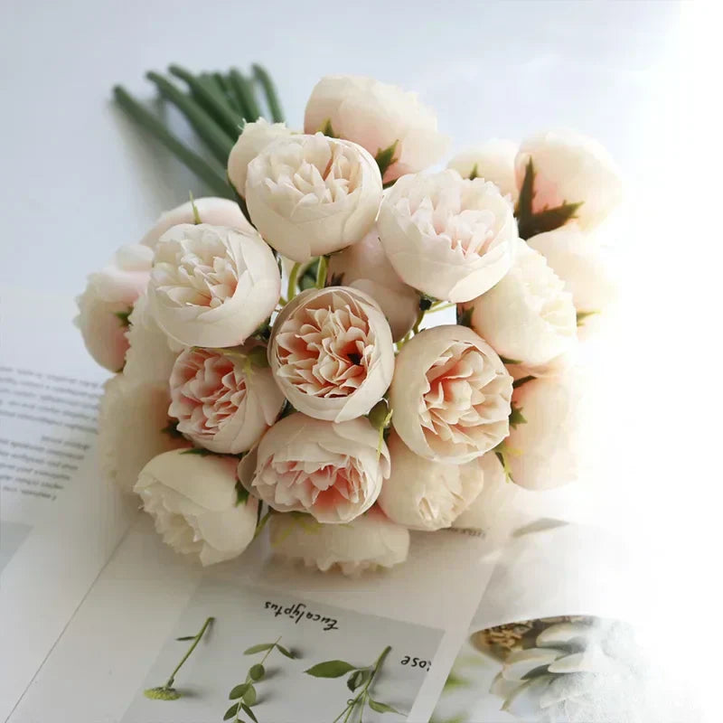 Silk Peony Bouquet With 27 Multicolor Blooms, Elegant Decor | Temsk