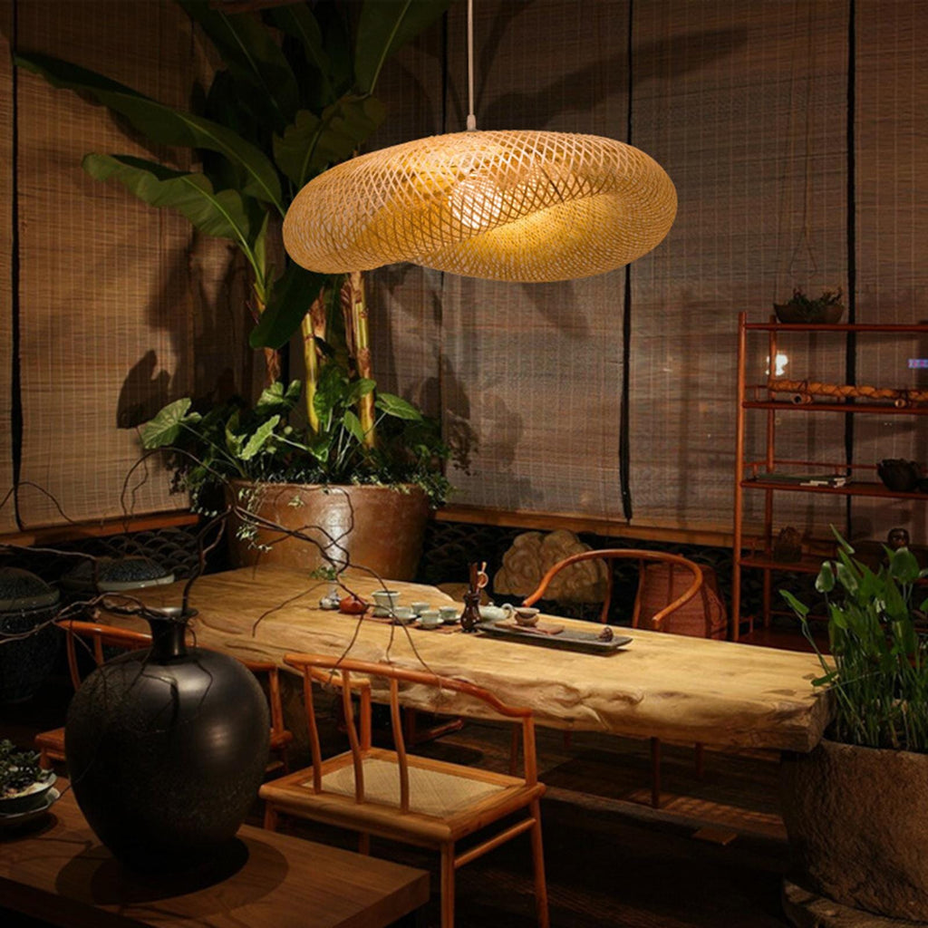 Solara Bamboo Weaving Pendant Light Handcrafted Vintage LED Fixture | Temsk