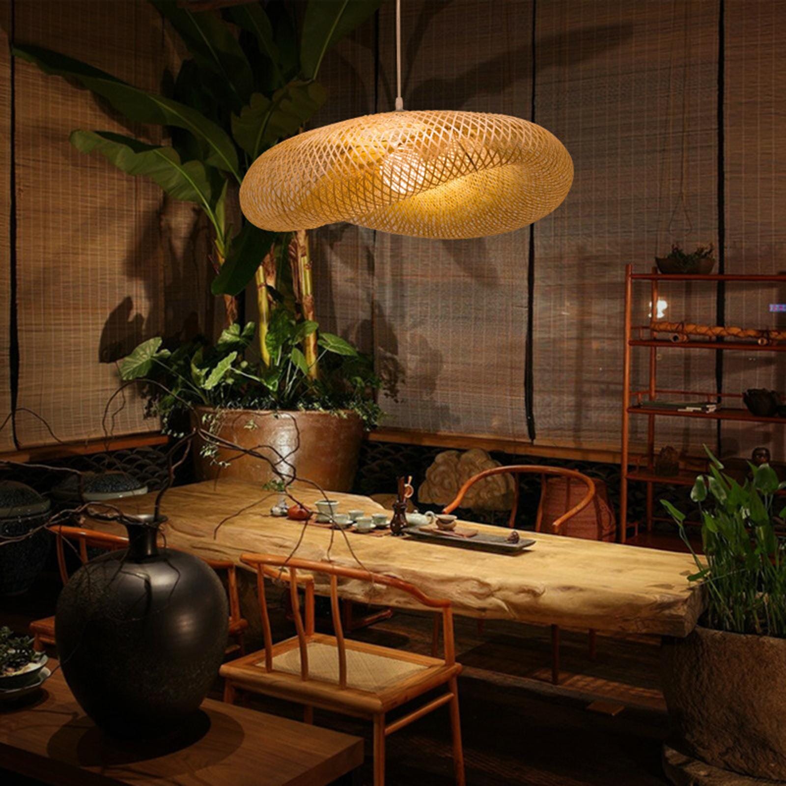 Solara Bamboo Weaving Pendant Light Handcrafted Vintage LED Fixture | Temsk
