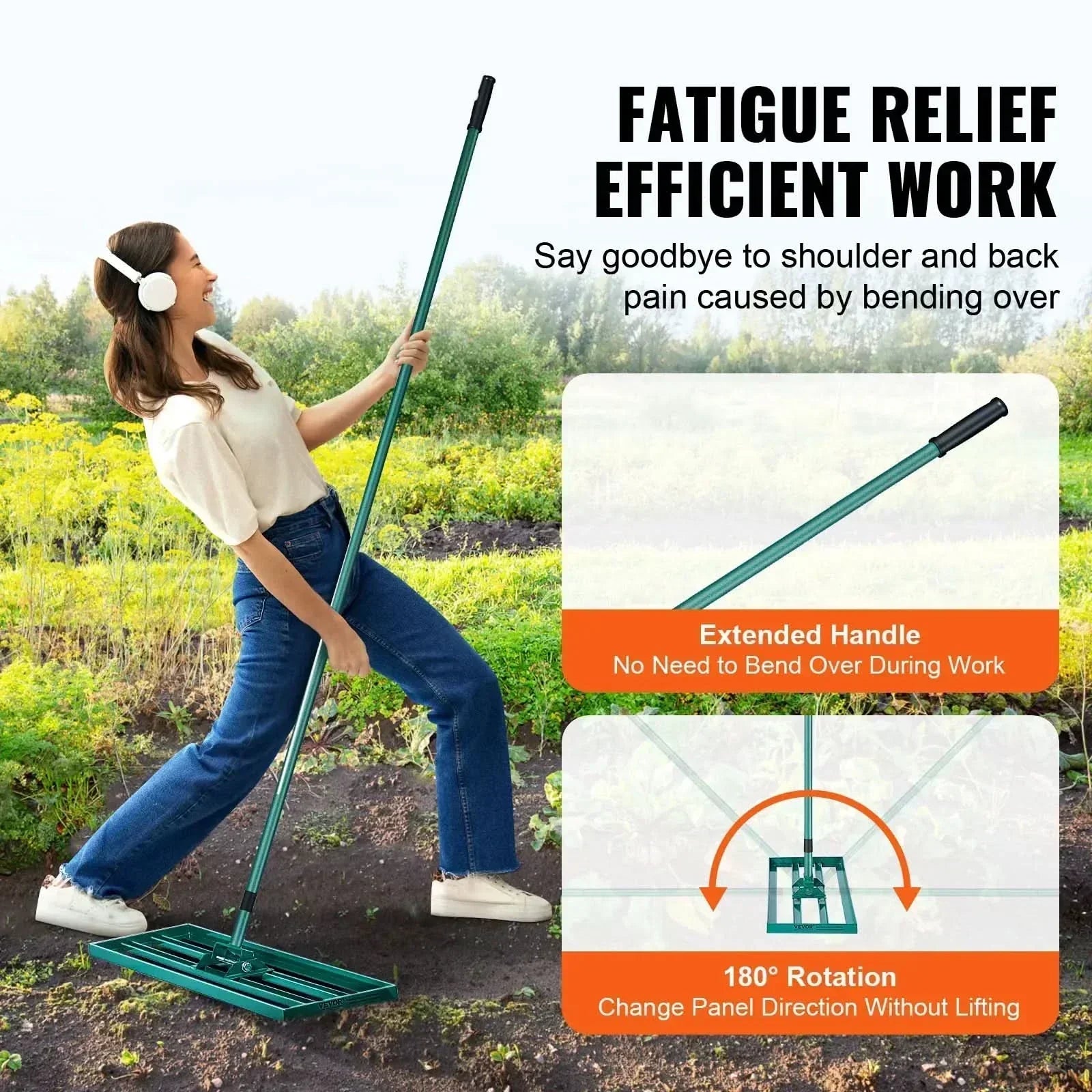 AeroGround Pro Lawn Rake With Extra Long Handle For Level Lawns | Temsk