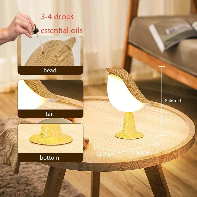 Handcrafted Wooden Lamp Showcasing Colorful Birds Motif And Soft LED Light | Temsk