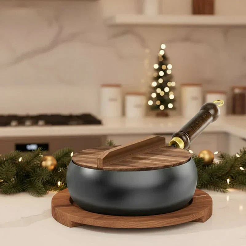 ForgeRoot Hand Forged Cast Iron Pan With Wooden Handle And Optional Lid (24/28 cm) | Temsk