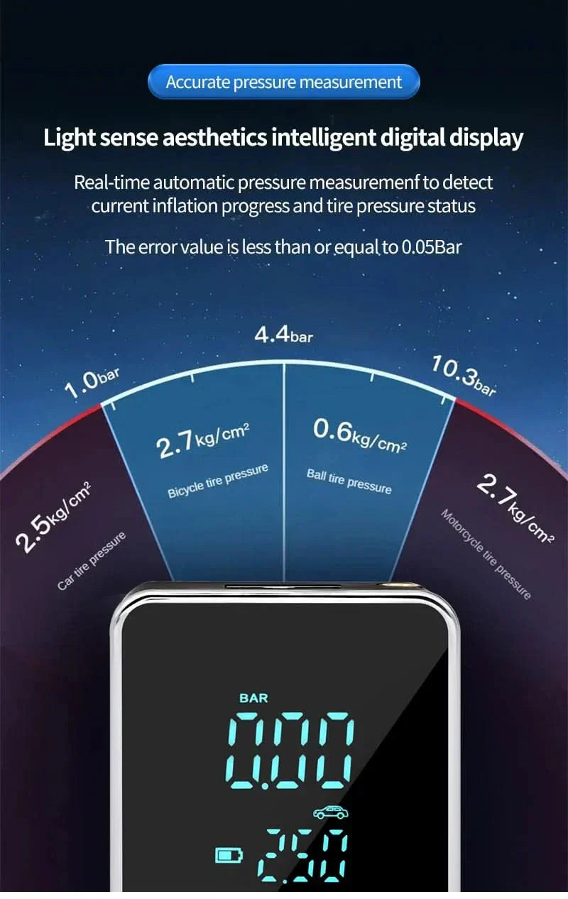 Wireless Touchscreen Air Pump With 150 PSI Portable Car And Bike Inflator | Temsk