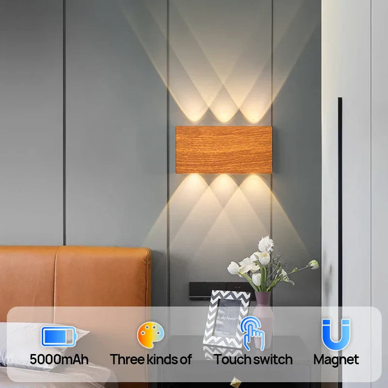 LumiBlock kabellose Wandleuchte mit Holzmaserung-Finish | Temsk
