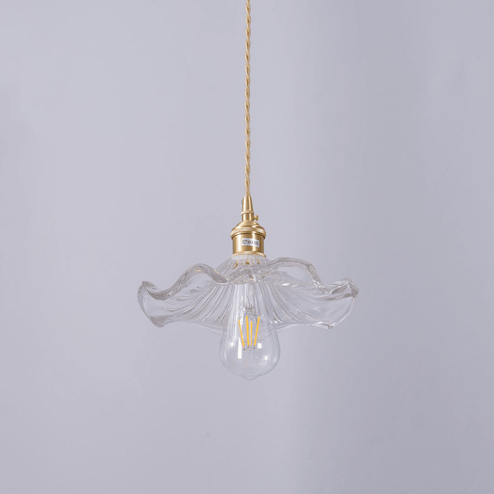 Brass Accents Scalloped Glass Pendant Light Fixture | Temsk