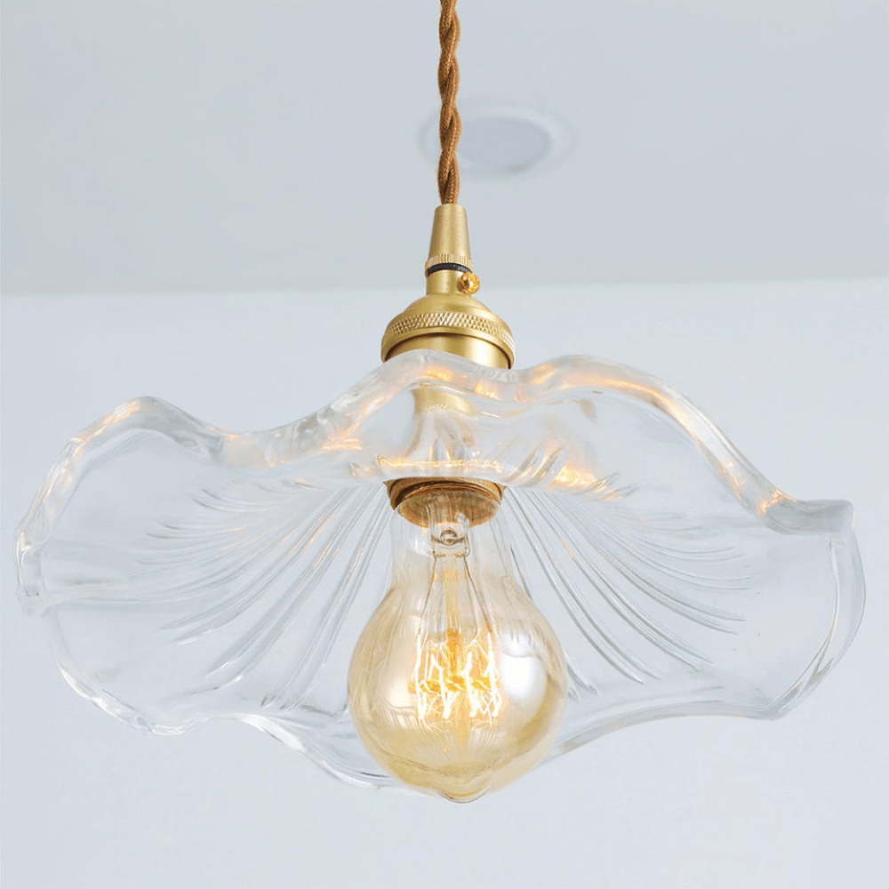 Brass Accents Scalloped Glass Pendant Light Fixture | Temsk