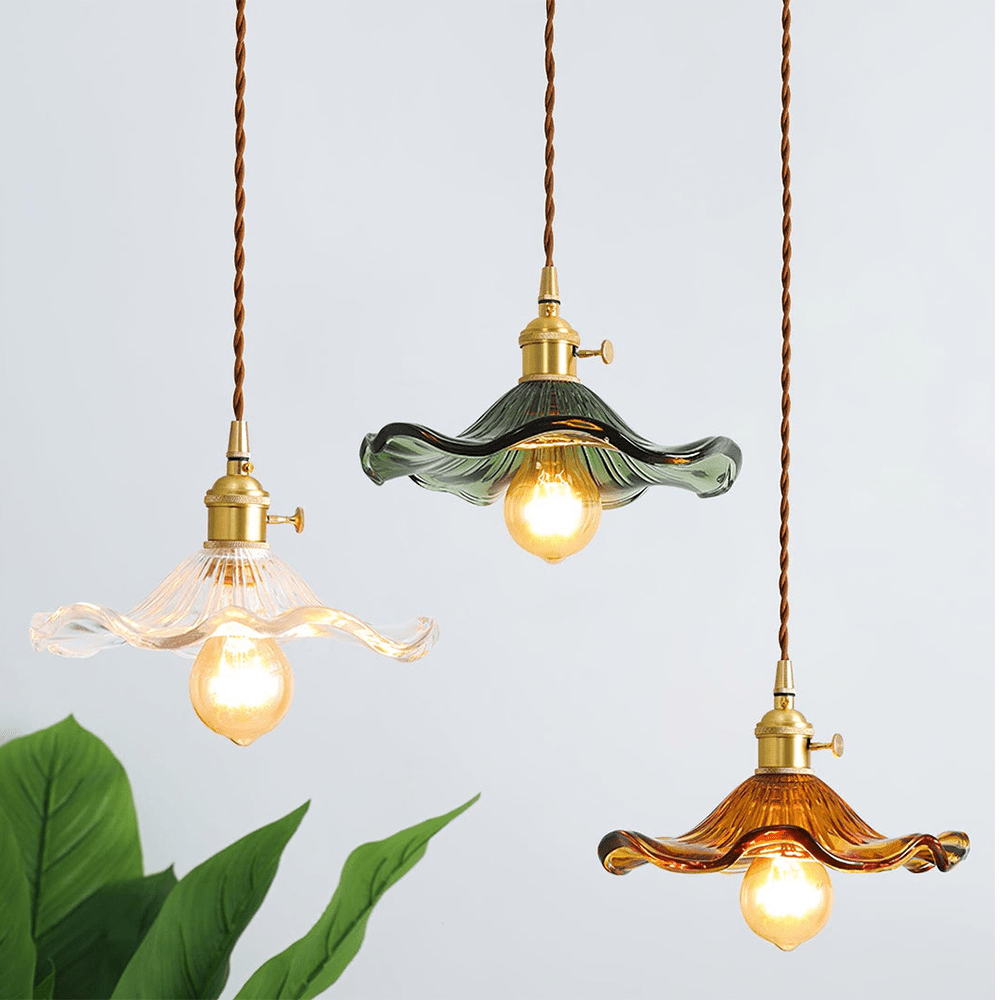 Brass Accents Scalloped Glass Pendant Light Fixture | Temsk