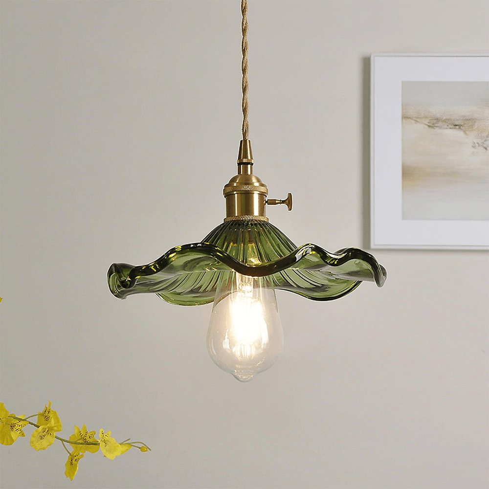 Brass Accents Scalloped Glass Pendant Light Fixture | Temsk