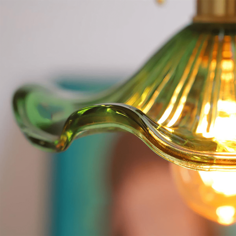 Brass Accents Scalloped Glass Pendant Light Fixture | Temsk