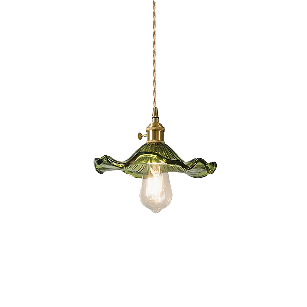 Brass Accents Scalloped Glass Pendant Light Fixture | Temsk