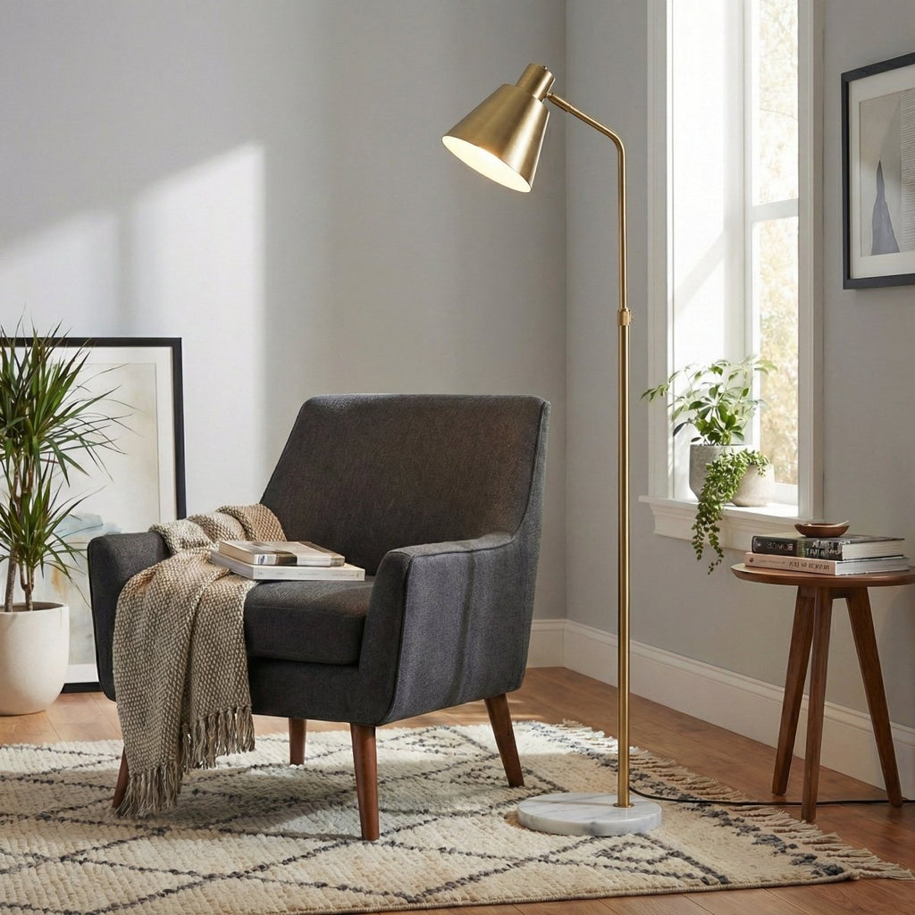 60 Inches Tall Scandinavian Style Floor Lamp With Wooden Base | Temsk