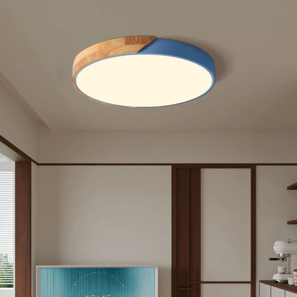 Severské dřevěné LED stropní svítidlo, kulaté 23 nebo 30 cm, moderní design | Temsk
