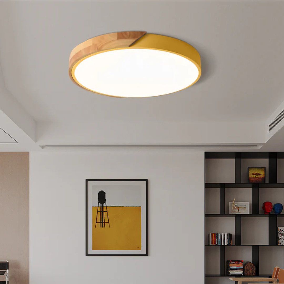 Severské dřevěné LED stropní svítidlo, kulaté 23 nebo 30 cm, moderní design | Temsk