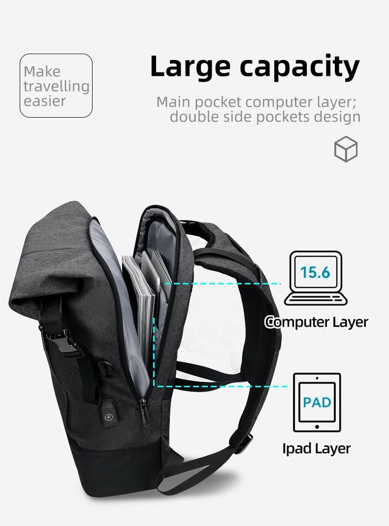 CityTrail Rolltop Backpack For Multifunctional Outdoor Use With USB Port | Temsk