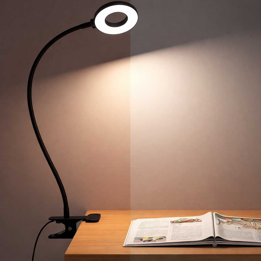 Clip On Desk Lamp With Flexible Gooseneck And Reading Light LED Three Color Modes | Temsk