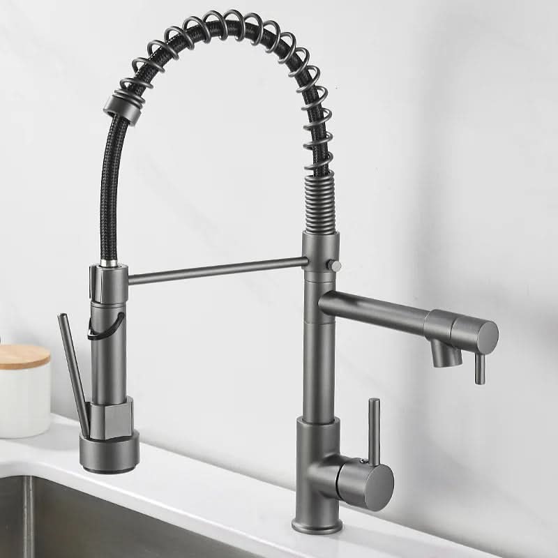 AeroFlow Modern Double Spout Kitchen Tap With Black And Gold Finish | Temsk