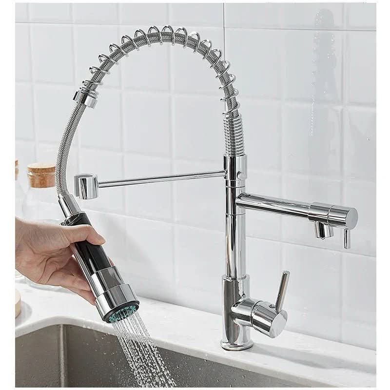 AeroFlow Modern Double Spout Kitchen Tap With Black And Gold Finish | Temsk