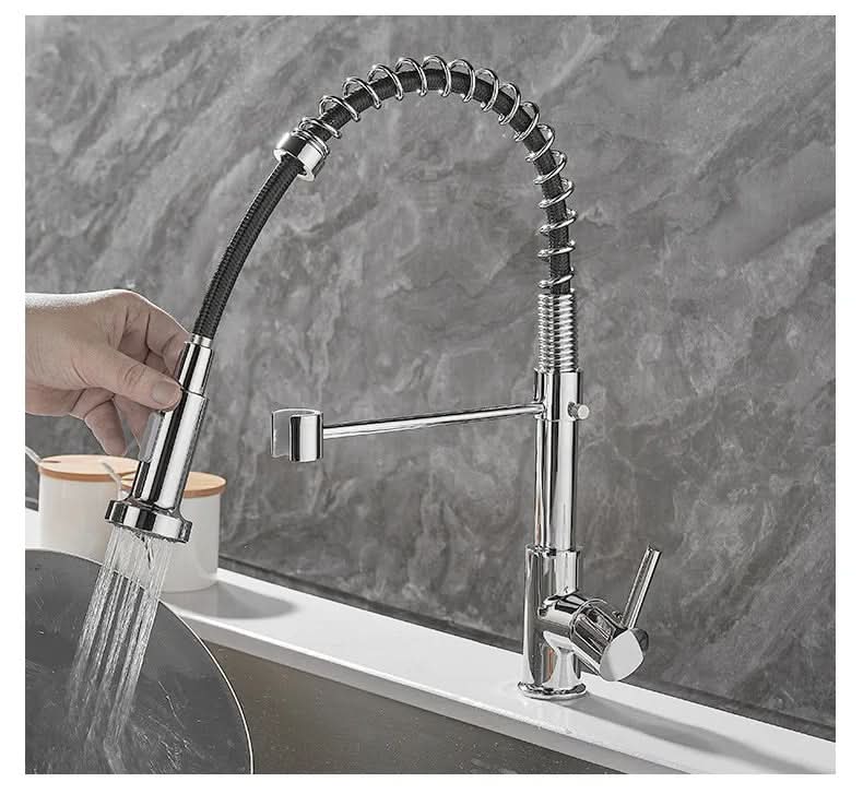 AeroFlow Modern Double Spout Kitchen Tap With Black And Gold Finish | Temsk