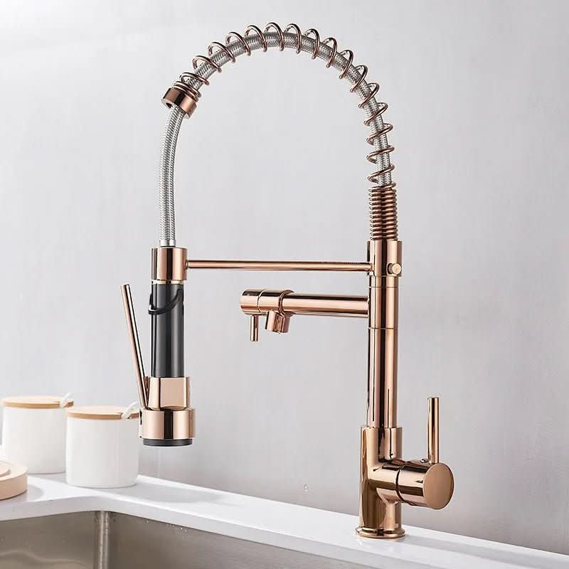 AeroFlow Modern Double Spout Kitchen Tap With Black And Gold Finish | Temsk