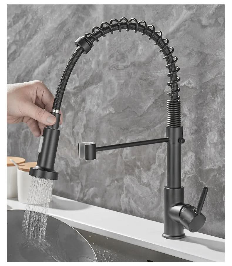 AeroFlow Modern Double Spout Kitchen Tap With Black And Gold Finish | Temsk