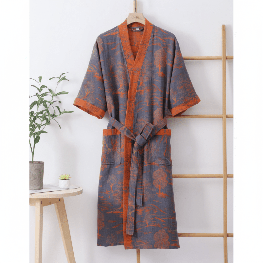 KomiLeaf Reversible Organic Cotton Kimono Bathrobe For Breathable Comfort | Temsk