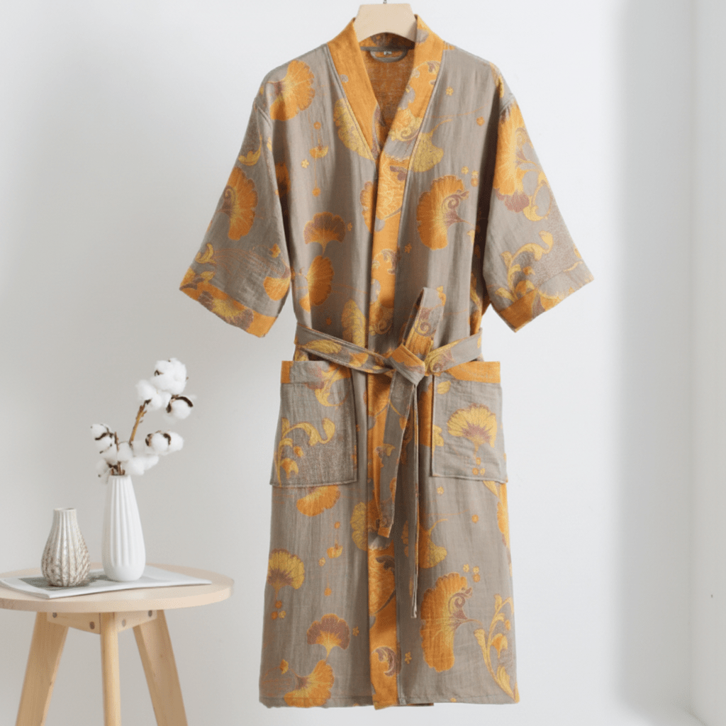 KomiLeaf Reversible Organic Cotton Kimono Bathrobe For Breathable Comfort | Temsk