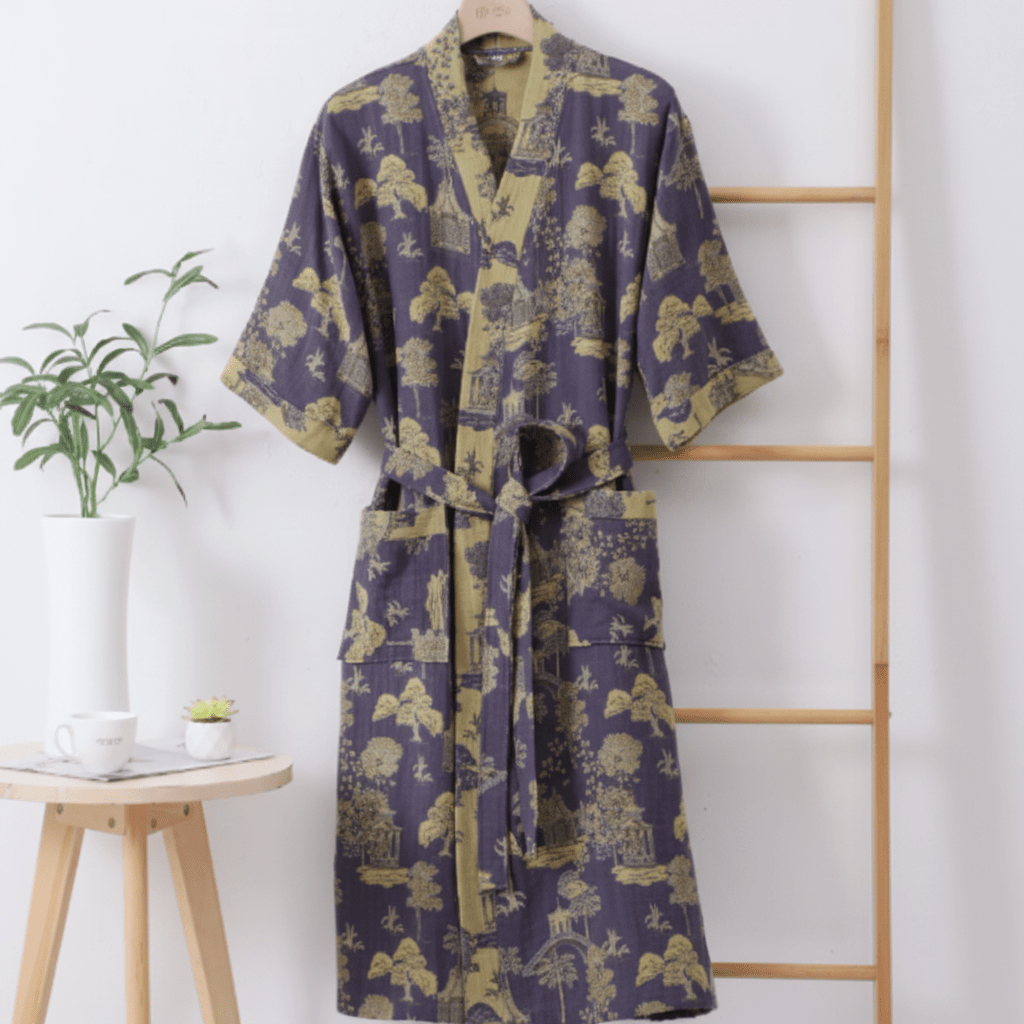 KomiLeaf Reversible Organic Cotton Kimono Bathrobe For Breathable Comfort | Temsk