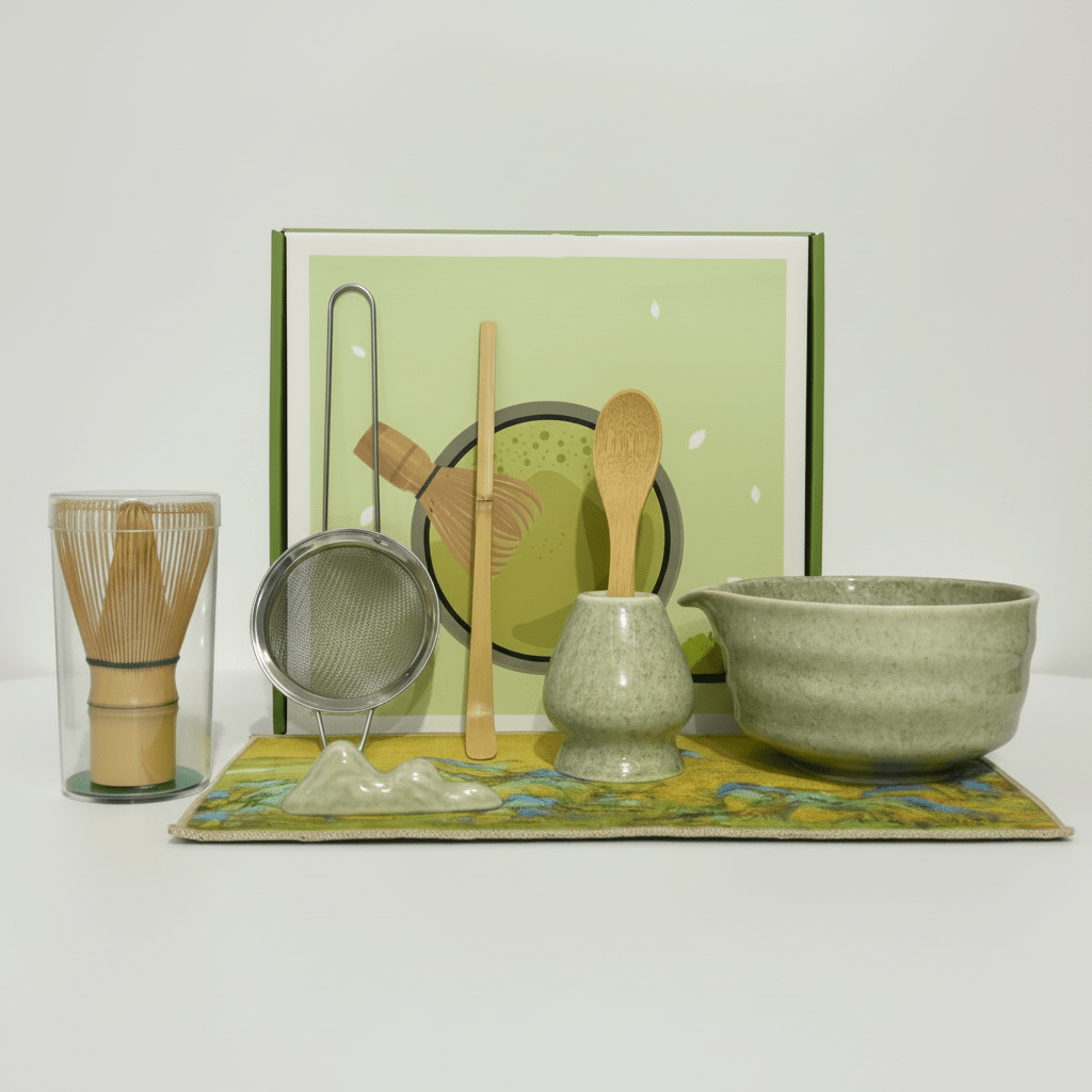 AuroraLeaf Authentic Matcha Tea Set, 8 Piece Cherry Blossom Bowl And Bamboo Whisk | Temsk