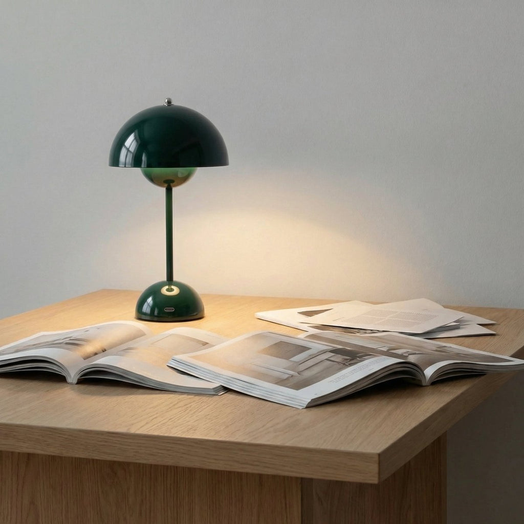 Sculpted Gloss Finish Dome Table Lamp, Modern Design, 12 Inches Tall | Temsk