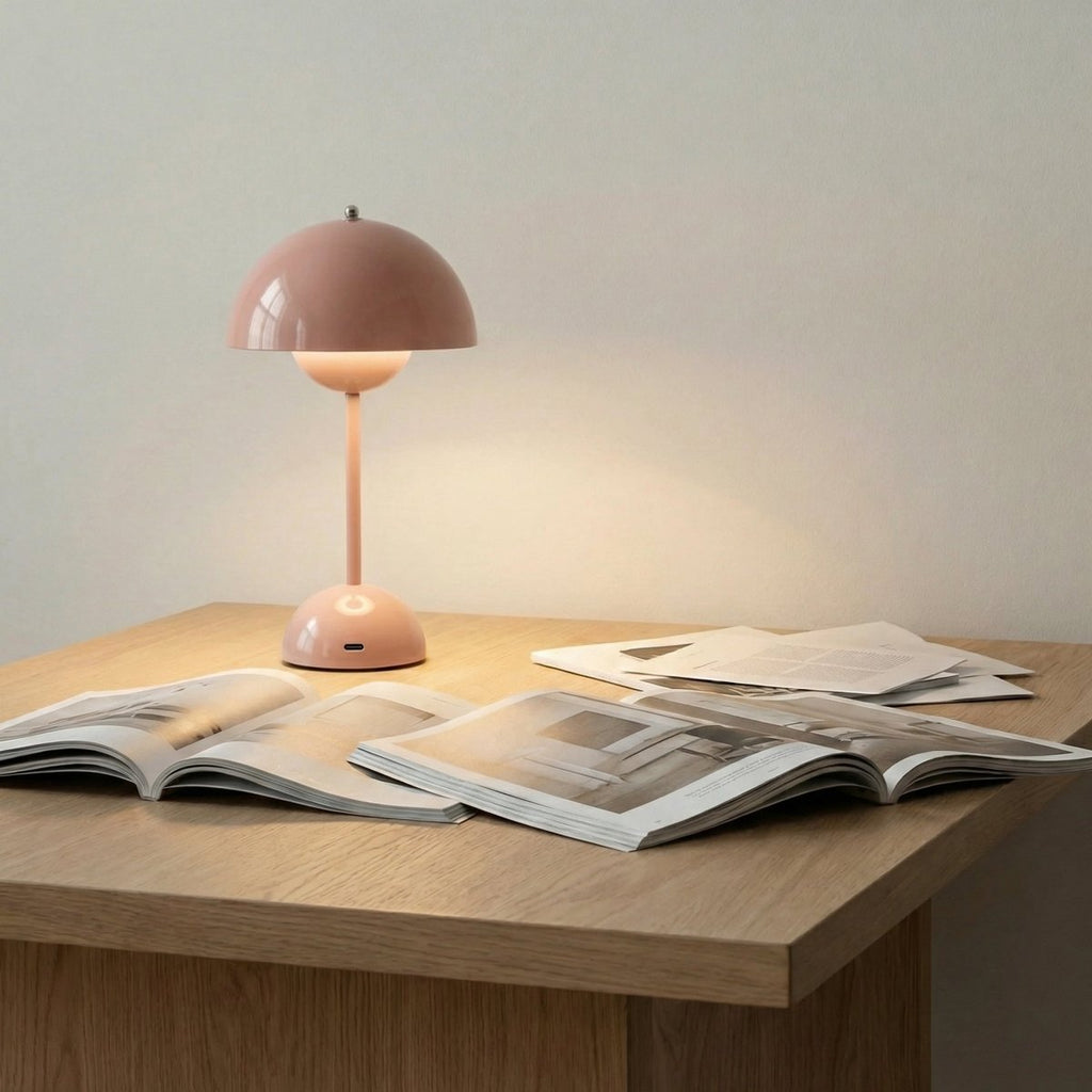 Sculpted Gloss Finish Dome Table Lamp, Modern Design, 12 Inches Tall | Temsk