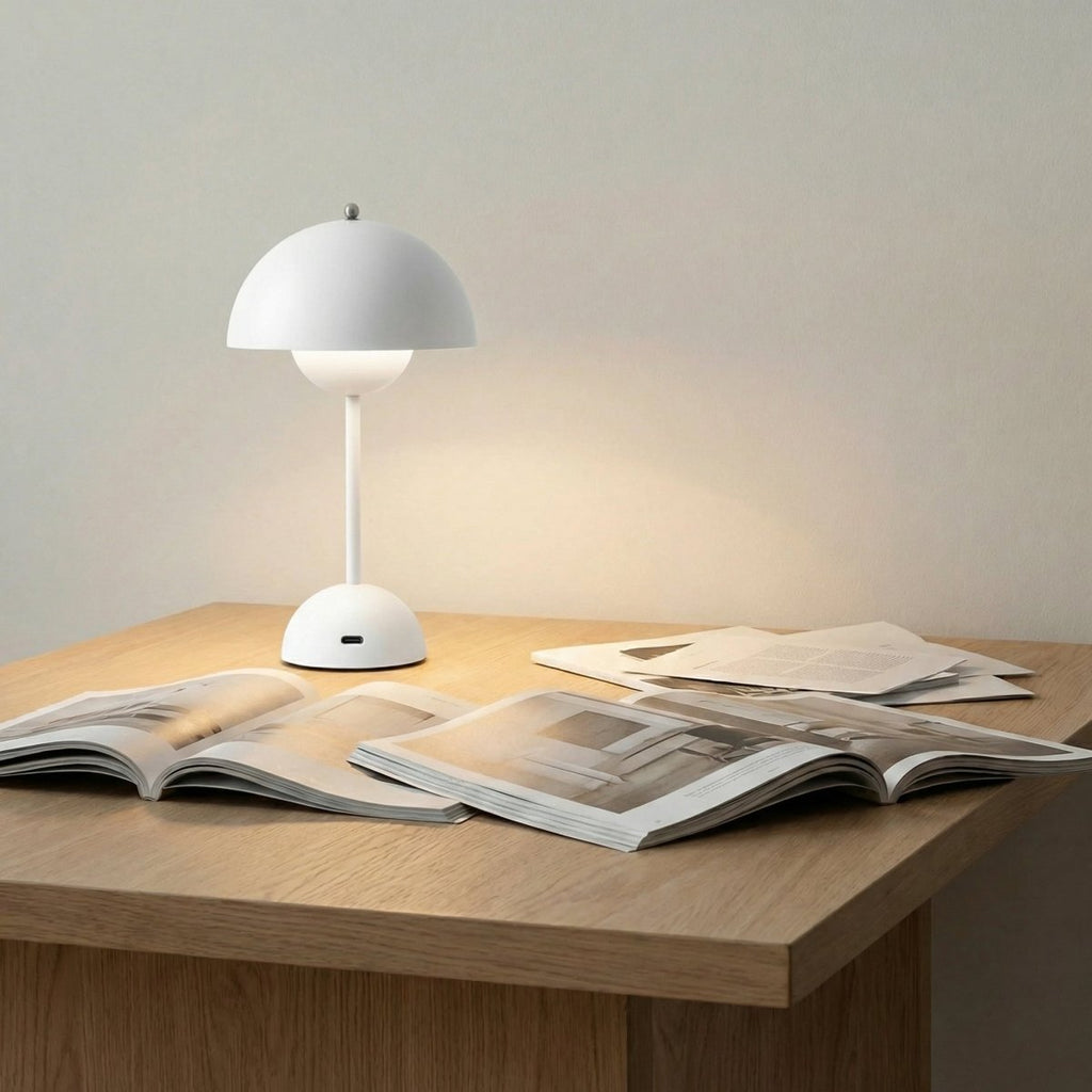 Sculpted Gloss Finish Dome Table Lamp, Modern Design, 12 Inches Tall | Temsk