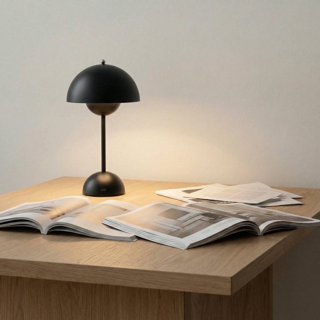 Sculpted Gloss Finish Dome Table Lamp, Modern Design, 12 Inches Tall | Temsk