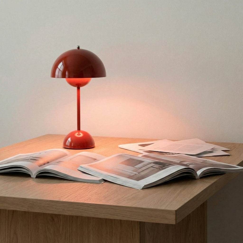 Sculpted Gloss Finish Dome Table Lamp, Modern Design, 12 Inches Tall | Temsk