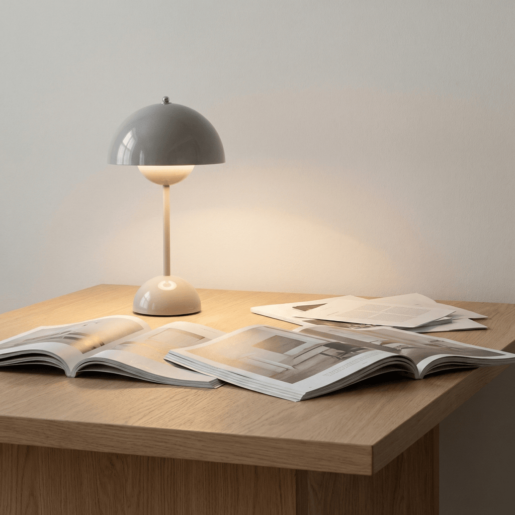 Sculpted Gloss Finish Dome Table Lamp, Modern Design, 12 Inches Tall | Temsk