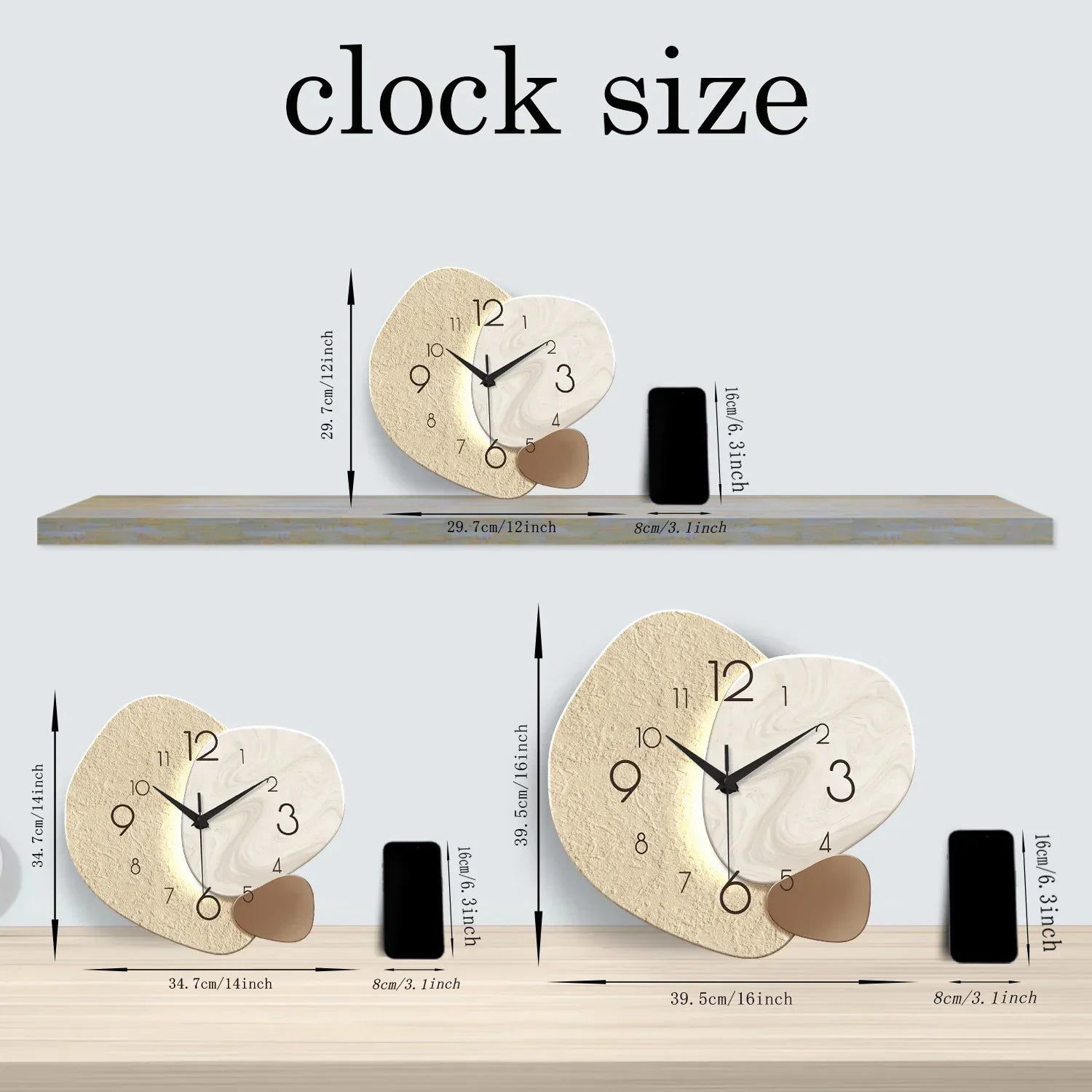 TempoStone Wanduhr mit geräuschlosem Quarzuhrwerk für moderne Räume | Temsk