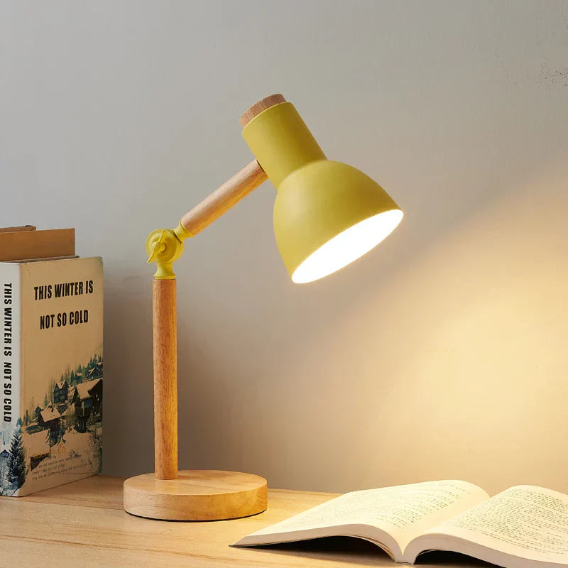Nordic Wooden Desk Lamp With Adjustable Head And Colorful Shade | Temsk