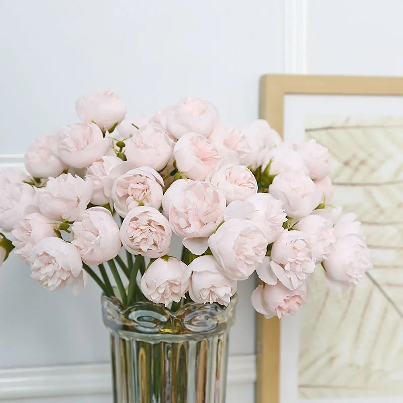 Silk Peony Bouquet With 27 Multicolor Blooms, Elegant Decor | Temsk