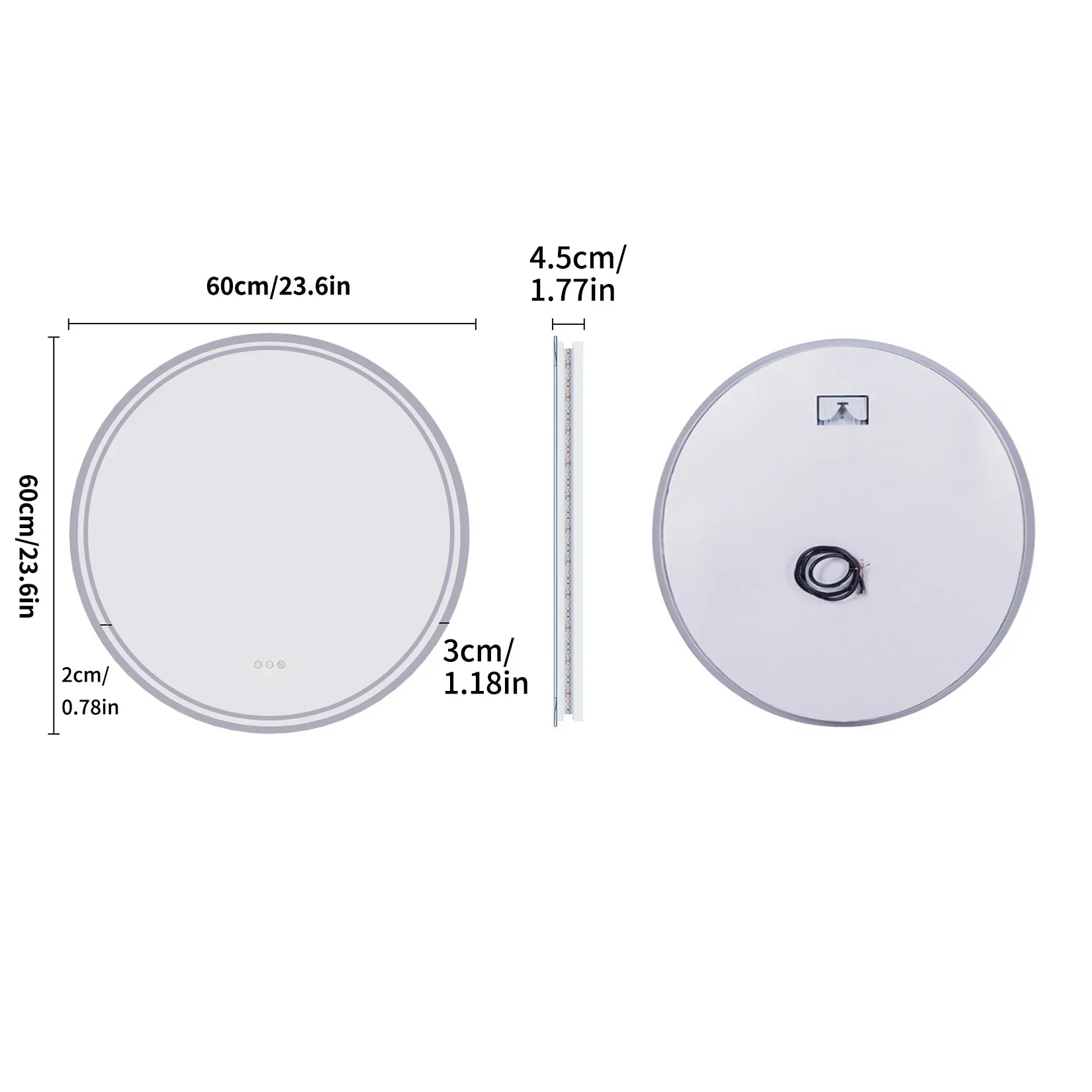 LuvoRound Rundes Badezimmerspiegel mit LED-Hintergrundbeleuchtung und dimmbarem Touchscreen | Temsk