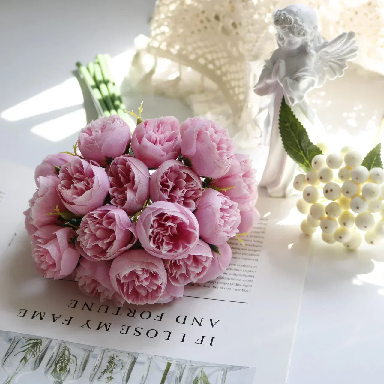 Silk Peony Bouquet With 27 Multicolor Blooms, Elegant Decor | Temsk