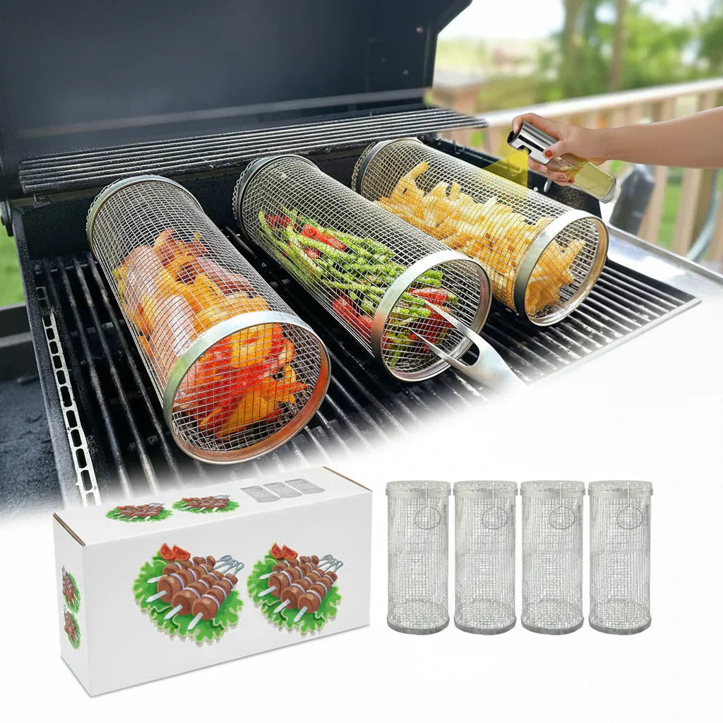 AeroGrill Rotating Barbecue Basket in Stainless Steel for Even Cooking | Temsk