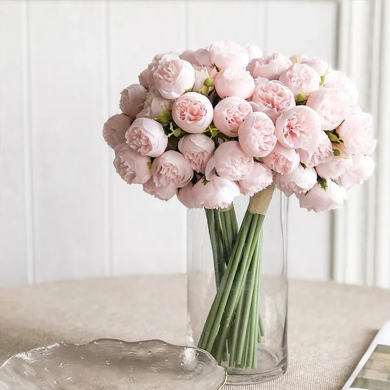 Silk Peony Bouquet With 27 Multicolor Blooms, Elegant Decor | Temsk