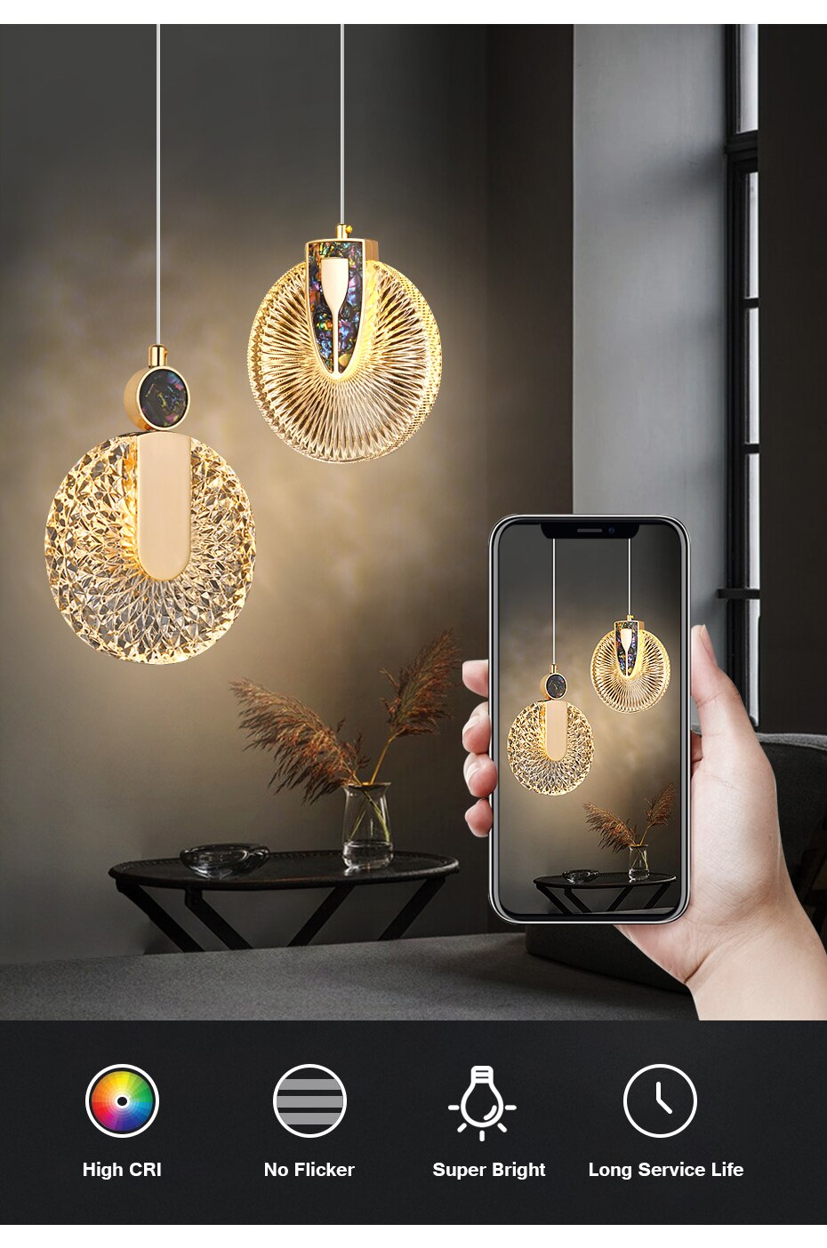 Solara Kristallrunde goldene LED-Pendelleuchte Deckenleuchte | Snurv | Temsk