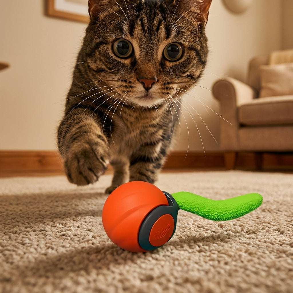 USB-C Rechargeable Self-Moving Cat Toy Ball With Motion Sensor And Paw Activation | Temsk