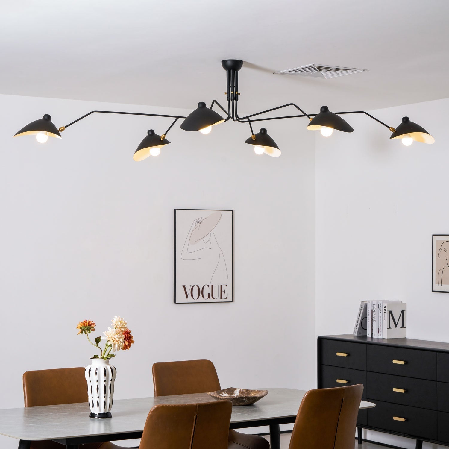 Spider Ceiling Lamp With Three Adjustable Brass Arms, Mid-Century Modern Fixture | Temsk