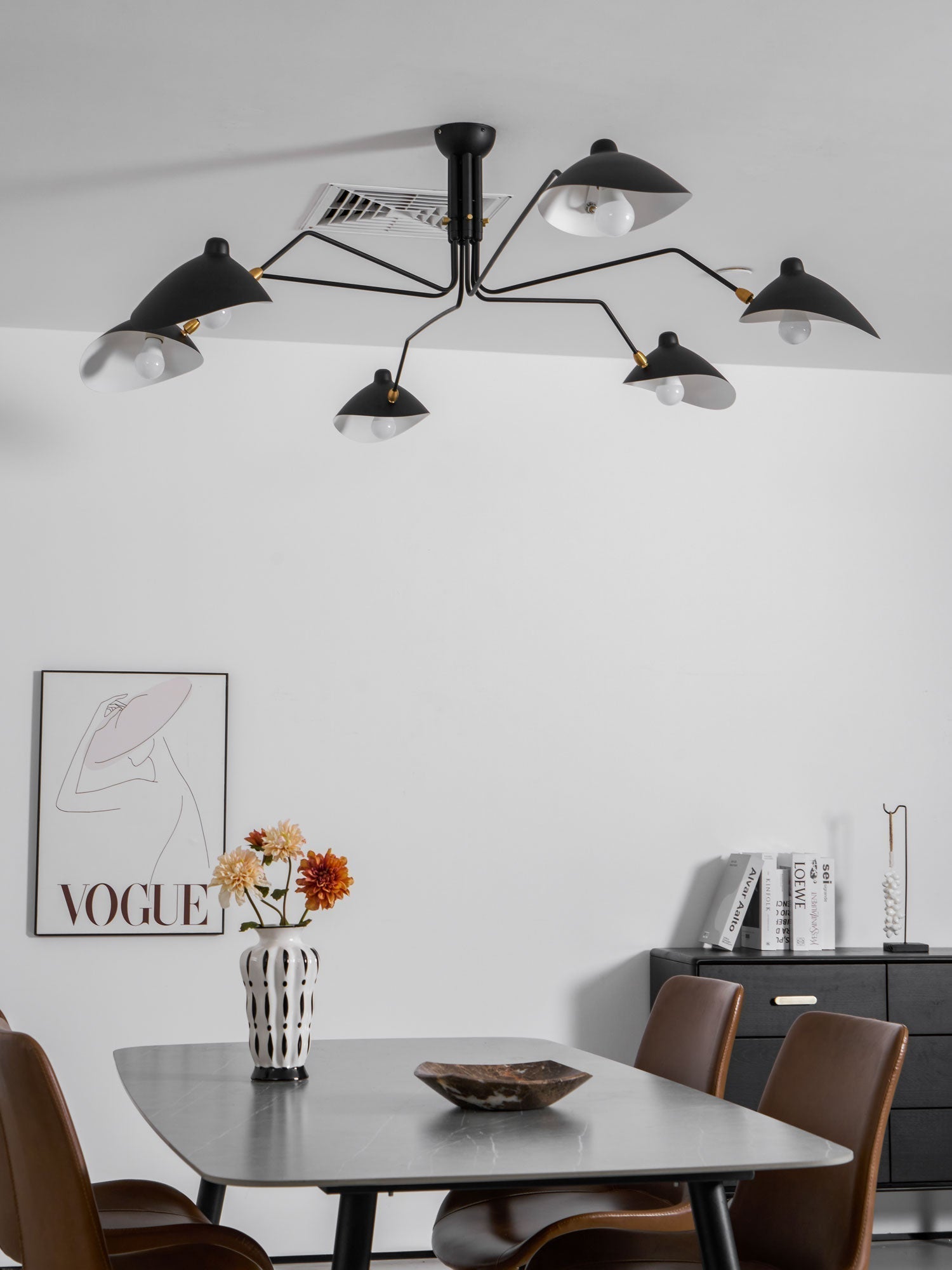 Spider Ceiling Lamp With Three Adjustable Brass Arms, Mid-Century Modern Fixture | Temsk