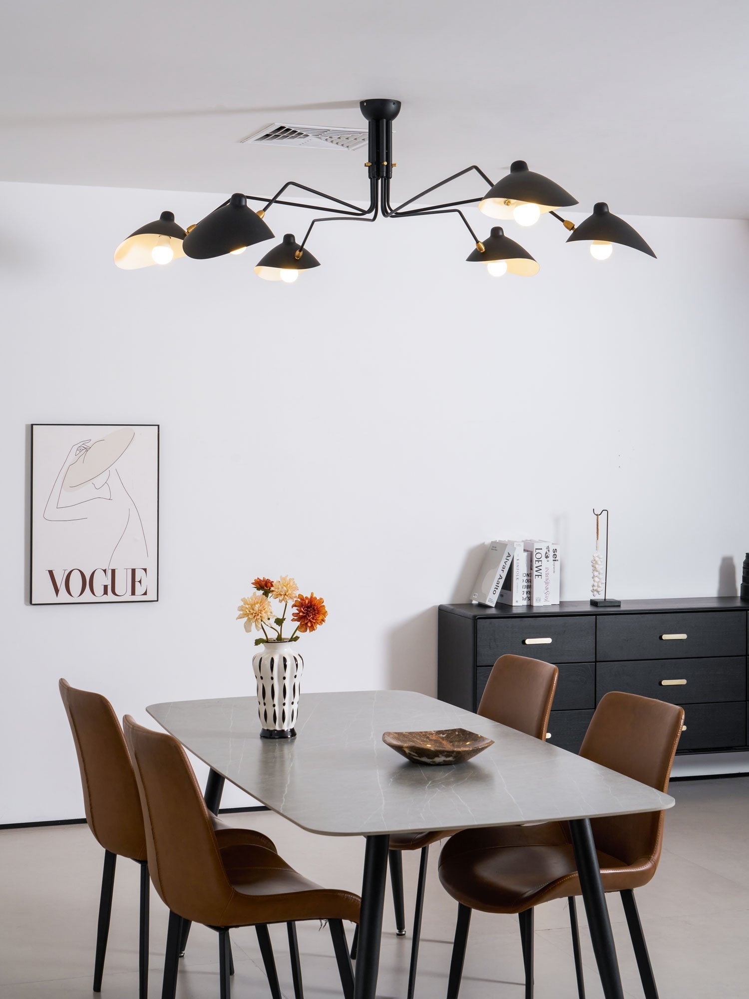Spider Ceiling Lamp With Three Adjustable Brass Arms, Mid-Century Modern Fixture | Temsk