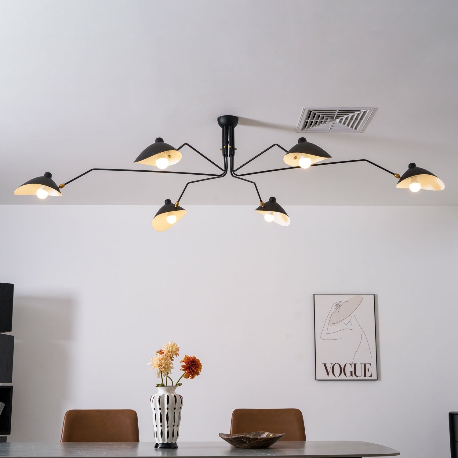 Spider Ceiling Lamp With Three Adjustable Brass Arms, Mid-Century Modern Fixture | Temsk