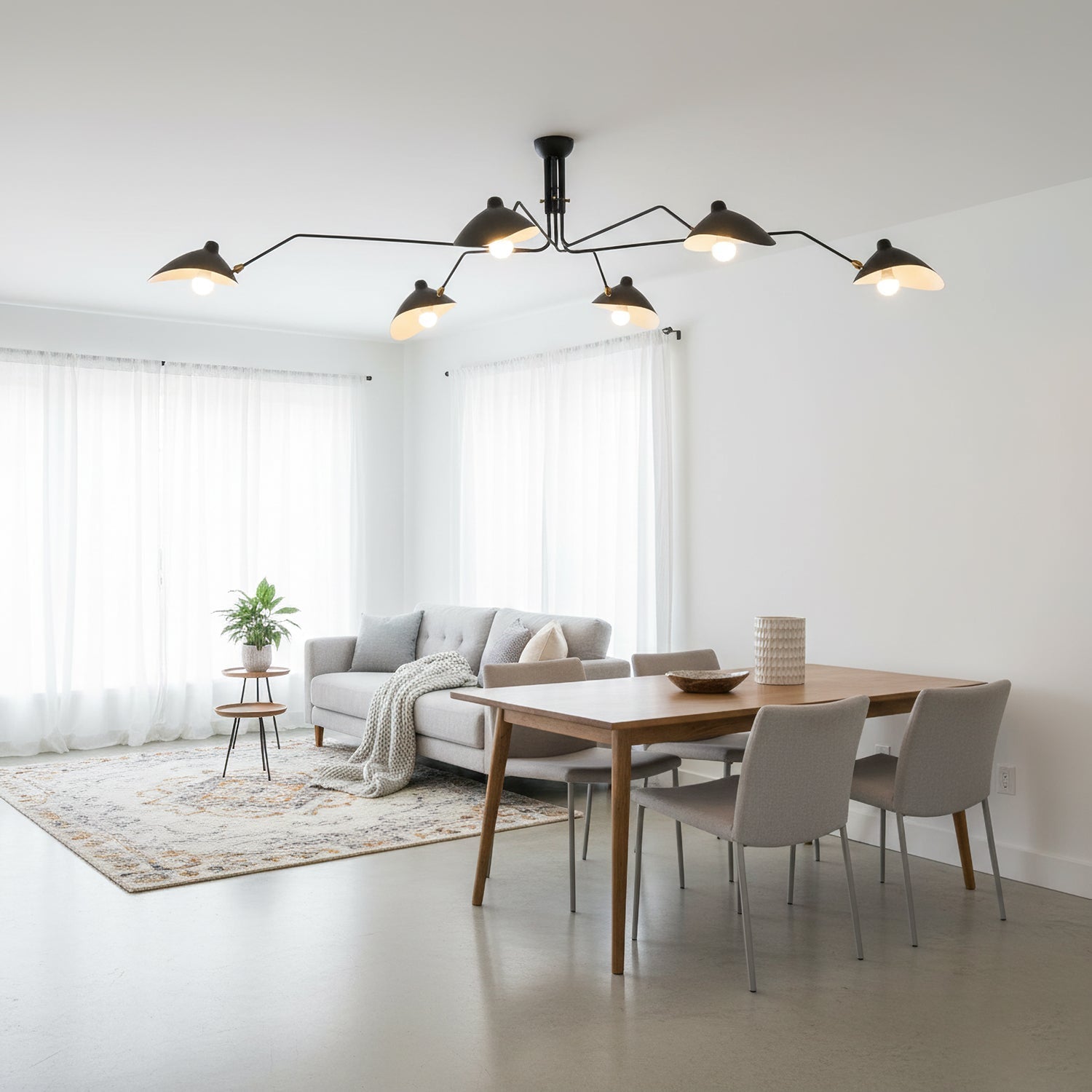 Spider Ceiling Lamp With Three Adjustable Brass Arms, Mid-Century Modern Fixture | Temsk