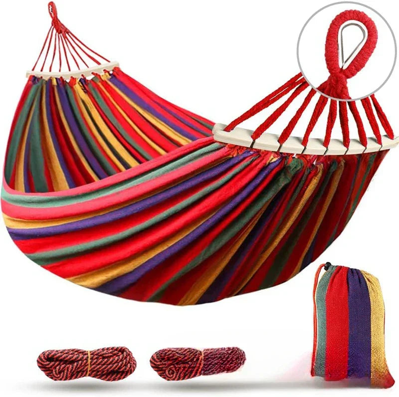 Canvas Hammock For Two With Wooden Spreaders For Outdoor Camping | Temsk